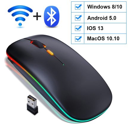 Mouse raton Inalambrico conexión Bluetooth, retroiluminado Led, Optico, recargable USB