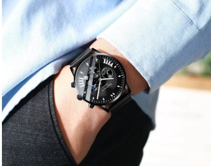 Reloj Hombre acero inoxidable de lujo con calendario cuarzo, Análogo