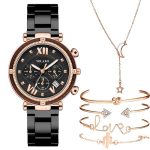 Reloj Análogo para Mujer Acero Inoxidable Cuarzo Cronógrafo Esfera más Pulseras Accesorios 10mm