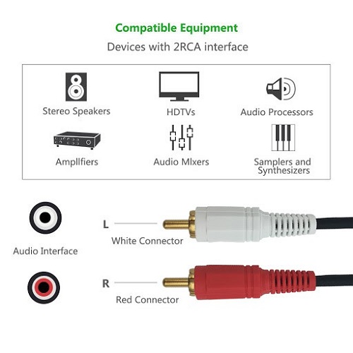 Cable Audio RCA Jack 3.5 mm salida auxiliar. Aux. macho Plug