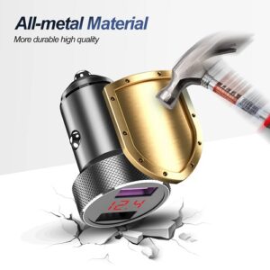 Cargador De Celular Auto METAL Titanio Voltímetro 4,8 Amperes Smartphone 2 USB Carga Rápida Para Celulares Al Encendedor Del Carro